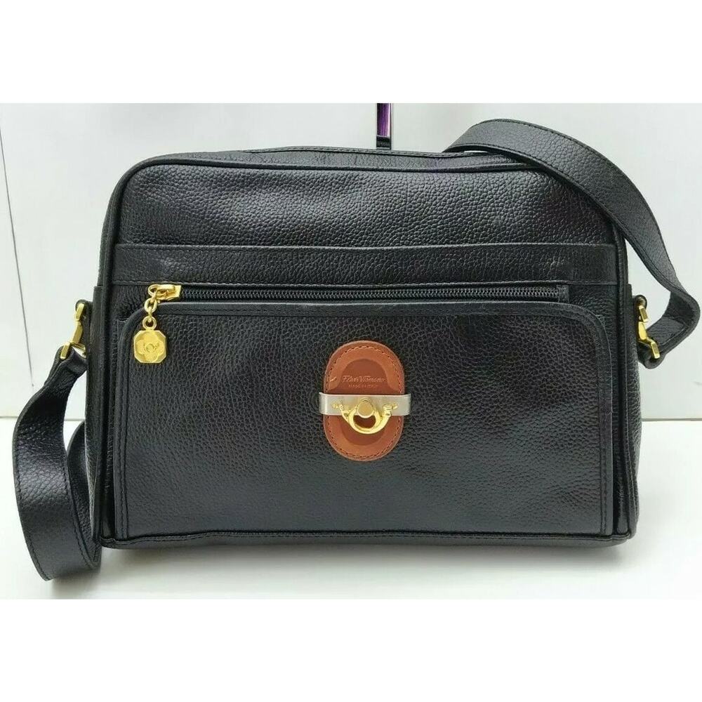 Flavi Vismano Black Leather Zipper Closure Crossbody Bag - VTG Made in Italy